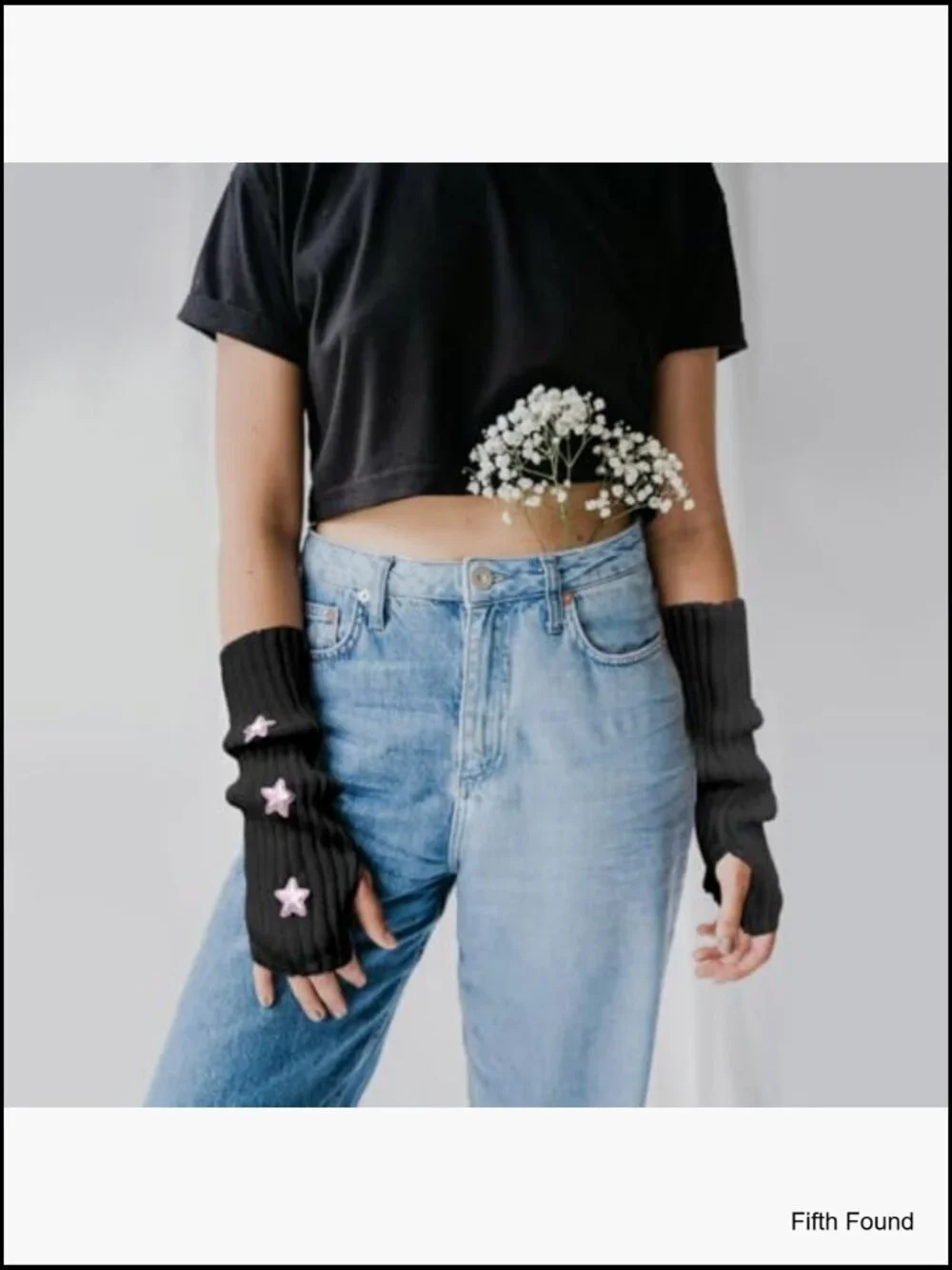 Y2K Kawaii Goth Fingerless Arm Warmers Knitted Gloves for Women